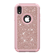 Silikon Hülle Handyhülle und Kunststoff Schutzhülle Tasche Vorder und Rückseite 360 Grad Bling-Bling für Apple iPhone XR Rosegold