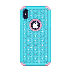 Silikon Hülle Handyhülle und Kunststoff Schutzhülle Tasche Vorder und Rückseite 360 Grad Bling-Bling für Apple iPhone Xs Max Blau