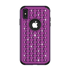 Silikon Hülle Handyhülle und Kunststoff Schutzhülle Tasche Vorder und Rückseite 360 Grad Bling-Bling für Apple iPhone Xs Violett