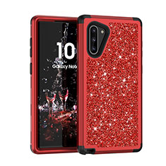 Silikon Hülle Handyhülle und Kunststoff Schutzhülle Tasche Vorder und Rückseite 360 Grad Bling-Bling für Samsung Galaxy Note 10 5G Rot