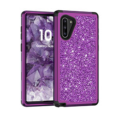 Silikon Hülle Handyhülle und Kunststoff Schutzhülle Tasche Vorder und Rückseite 360 Grad Bling-Bling für Samsung Galaxy Note 10 5G Violett