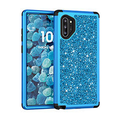 Silikon Hülle Handyhülle und Kunststoff Schutzhülle Tasche Vorder und Rückseite 360 Grad Bling-Bling für Samsung Galaxy Note 10 Plus 5G Blau