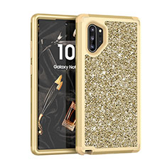 Silikon Hülle Handyhülle und Kunststoff Schutzhülle Tasche Vorder und Rückseite 360 Grad Bling-Bling für Samsung Galaxy Note 10 Plus 5G Gold