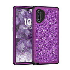 Silikon Hülle Handyhülle und Kunststoff Schutzhülle Tasche Vorder und Rückseite 360 Grad Bling-Bling für Samsung Galaxy Note 10 Plus 5G Violett