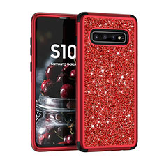 Silikon Hülle Handyhülle und Kunststoff Schutzhülle Tasche Vorder und Rückseite 360 Grad Bling-Bling für Samsung Galaxy S10 5G Rot