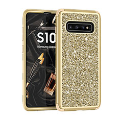 Silikon Hülle Handyhülle und Kunststoff Schutzhülle Tasche Vorder und Rückseite 360 Grad Bling-Bling für Samsung Galaxy S10 Gold