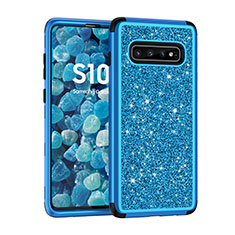 Silikon Hülle Handyhülle und Kunststoff Schutzhülle Tasche Vorder und Rückseite 360 Grad Bling-Bling für Samsung Galaxy S10 Plus Blau