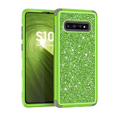 Silikon Hülle Handyhülle und Kunststoff Schutzhülle Tasche Vorder und Rückseite 360 Grad Bling-Bling für Samsung Galaxy S10 Plus Grün