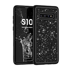 Silikon Hülle Handyhülle und Kunststoff Schutzhülle Tasche Vorder und Rückseite 360 Grad Bling-Bling für Samsung Galaxy S10 Plus Schwarz