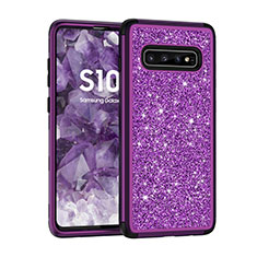 Silikon Hülle Handyhülle und Kunststoff Schutzhülle Tasche Vorder und Rückseite 360 Grad Bling-Bling für Samsung Galaxy S10 Violett