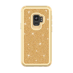 Silikon Hülle Handyhülle und Kunststoff Schutzhülle Tasche Vorder und Rückseite 360 Grad Bling-Bling für Samsung Galaxy S9 Gold