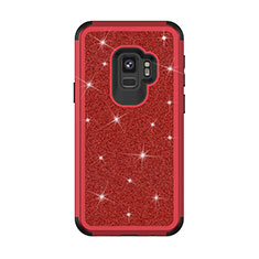Silikon Hülle Handyhülle und Kunststoff Schutzhülle Tasche Vorder und Rückseite 360 Grad Bling-Bling für Samsung Galaxy S9 Rot