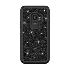 Silikon Hülle Handyhülle und Kunststoff Schutzhülle Tasche Vorder und Rückseite 360 Grad Bling-Bling für Samsung Galaxy S9 Schwarz