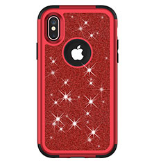 Silikon Hülle Handyhülle und Kunststoff Schutzhülle Tasche Vorder und Rückseite 360 Grad Bling-Bling U01 für Apple iPhone X Rot