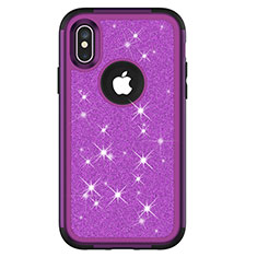 Silikon Hülle Handyhülle und Kunststoff Schutzhülle Tasche Vorder und Rückseite 360 Grad Bling-Bling U01 für Apple iPhone Xs Max Violett