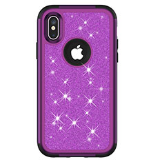 Silikon Hülle Handyhülle und Kunststoff Schutzhülle Tasche Vorder und Rückseite 360 Grad Bling-Bling U01 für Apple iPhone Xs Violett