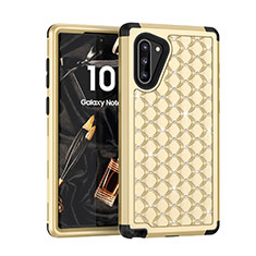 Silikon Hülle Handyhülle und Kunststoff Schutzhülle Tasche Vorder und Rückseite 360 Grad Bling-Bling U01 für Samsung Galaxy Note 10 5G Gold und Schwarz