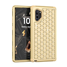 Silikon Hülle Handyhülle und Kunststoff Schutzhülle Tasche Vorder und Rückseite 360 Grad Bling-Bling U01 für Samsung Galaxy Note 10 Plus 5G Gold