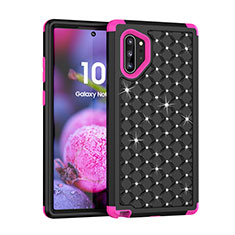 Silikon Hülle Handyhülle und Kunststoff Schutzhülle Tasche Vorder und Rückseite 360 Grad Bling-Bling U01 für Samsung Galaxy Note 10 Plus 5G Pink