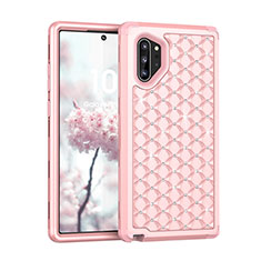 Silikon Hülle Handyhülle und Kunststoff Schutzhülle Tasche Vorder und Rückseite 360 Grad Bling-Bling U01 für Samsung Galaxy Note 10 Plus 5G Rosegold