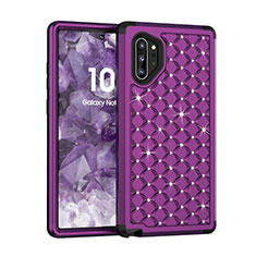 Silikon Hülle Handyhülle und Kunststoff Schutzhülle Tasche Vorder und Rückseite 360 Grad Bling-Bling U01 für Samsung Galaxy Note 10 Plus 5G Violett