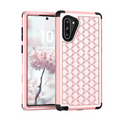 Silikon Hülle Handyhülle und Kunststoff Schutzhülle Tasche Vorder und Rückseite 360 Grad Bling-Bling U01 für Samsung Galaxy Note 10 Rosa