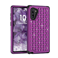 Silikon Hülle Handyhülle und Kunststoff Schutzhülle Tasche Vorder und Rückseite 360 Grad Bling-Bling U01 für Samsung Galaxy Note 10 Violett
