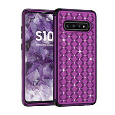 Silikon Hülle Handyhülle und Kunststoff Schutzhülle Tasche Vorder und Rückseite 360 Grad Bling-Bling U01 für Samsung Galaxy S10 5G Violett