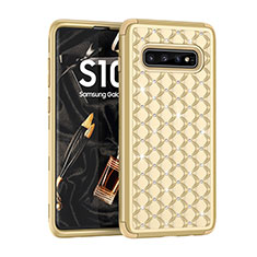 Silikon Hülle Handyhülle und Kunststoff Schutzhülle Tasche Vorder und Rückseite 360 Grad Bling-Bling U01 für Samsung Galaxy S10 Plus Gold
