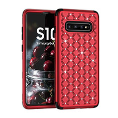 Silikon Hülle Handyhülle und Kunststoff Schutzhülle Tasche Vorder und Rückseite 360 Grad Bling-Bling U01 für Samsung Galaxy S10 Plus Rot