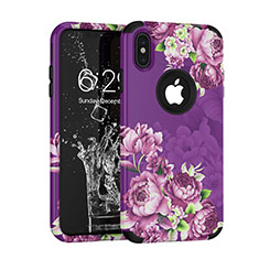 Silikon Hülle Handyhülle und Kunststoff Schutzhülle Tasche Vorder und Rückseite 360 Grad für Apple iPhone X Violett