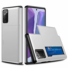 Silikon Hülle Handyhülle und Kunststoff Schutzhülle Tasche Vorder und Rückseite 360 Grad Ganzkörper N01 für Samsung Galaxy Note 20 5G Silber
