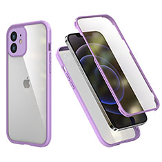 Silikon Hülle Handyhülle und Kunststoff Schutzhülle Tasche Vorder und Rückseite 360 Grad Ganzkörper R05 für Apple iPhone 12 Helles Lila