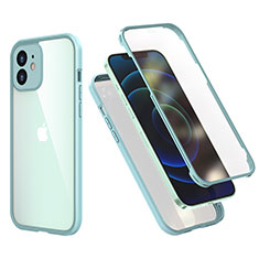 Silikon Hülle Handyhülle und Kunststoff Schutzhülle Tasche Vorder und Rückseite 360 Grad Ganzkörper R05 für Apple iPhone 12 Mini Minzgrün