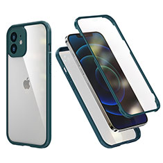 Silikon Hülle Handyhülle und Kunststoff Schutzhülle Tasche Vorder und Rückseite 360 Grad Ganzkörper R05 für Apple iPhone 12 Mini Nachtgrün