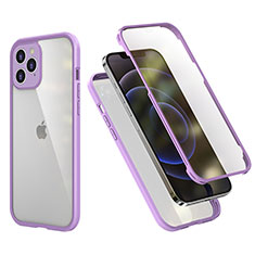 Silikon Hülle Handyhülle und Kunststoff Schutzhülle Tasche Vorder und Rückseite 360 Grad Ganzkörper R05 für Apple iPhone 12 Pro Helles Lila