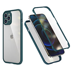 Silikon Hülle Handyhülle und Kunststoff Schutzhülle Tasche Vorder und Rückseite 360 Grad Ganzkörper R05 für Apple iPhone 12 Pro Max Nachtgrün