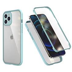 Silikon Hülle Handyhülle und Kunststoff Schutzhülle Tasche Vorder und Rückseite 360 Grad Ganzkörper R05 für Apple iPhone 12 Pro Minzgrün