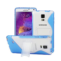 Silikon Hülle S-Line Stand Schutzhülle Durchsichtig Transparent für Samsung Galaxy Note 4 Duos N9100 Dual SIM Blau