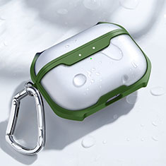 Silikon Hülle Schutzhülle Skin mit Karabiner für AirPods Pro Ladekoffer C04 Grün