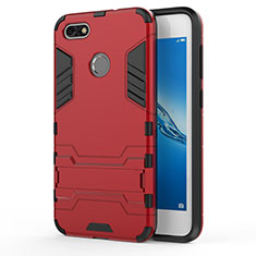 Silikon Hülle und Kunststoff Schutzhülle mit Ständer für Huawei Enjoy 7 Rot