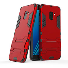 Silikon Hülle und Kunststoff Schutzhülle mit Ständer für Samsung Galaxy A8+ A8 Plus (2018) A730F Rot
