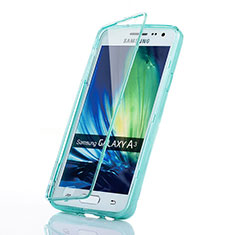 Silikon Schutzhülle Flip Tasche Durchsichtig Transparent für Samsung Galaxy A3 SM-300F Blau