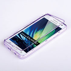 Silikon Schutzhülle Flip Tasche Durchsichtig Transparent für Samsung Galaxy A3 SM-300F Violett