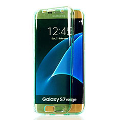 Silikon Schutzhülle Flip Tasche Durchsichtig Transparent für Samsung Galaxy S7 Edge G935F Hellblau