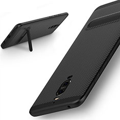 Silikon Schutzhülle Gummi Tasche Köper mit Ständer für Huawei Mate 9 Pro Schwarz