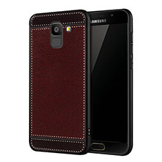 Silikon Schutzhülle Gummi Tasche Leder W01 für Samsung Galaxy J6 (2018) J600F Rot