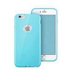Silikon Schutzhülle Gummi Tasche Loch für Apple iPhone 6 Plus Hellblau