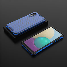 Silikon Schutzhülle Rahmen Tasche Hülle Durchsichtig Transparent 360 Grad Ganzkörper AM1 für Samsung Galaxy A02 Blau
