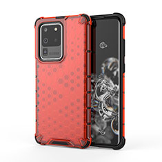 Silikon Schutzhülle Rahmen Tasche Hülle Durchsichtig Transparent 360 Grad Ganzkörper AM1 für Samsung Galaxy S20 Ultra 5G Rot
